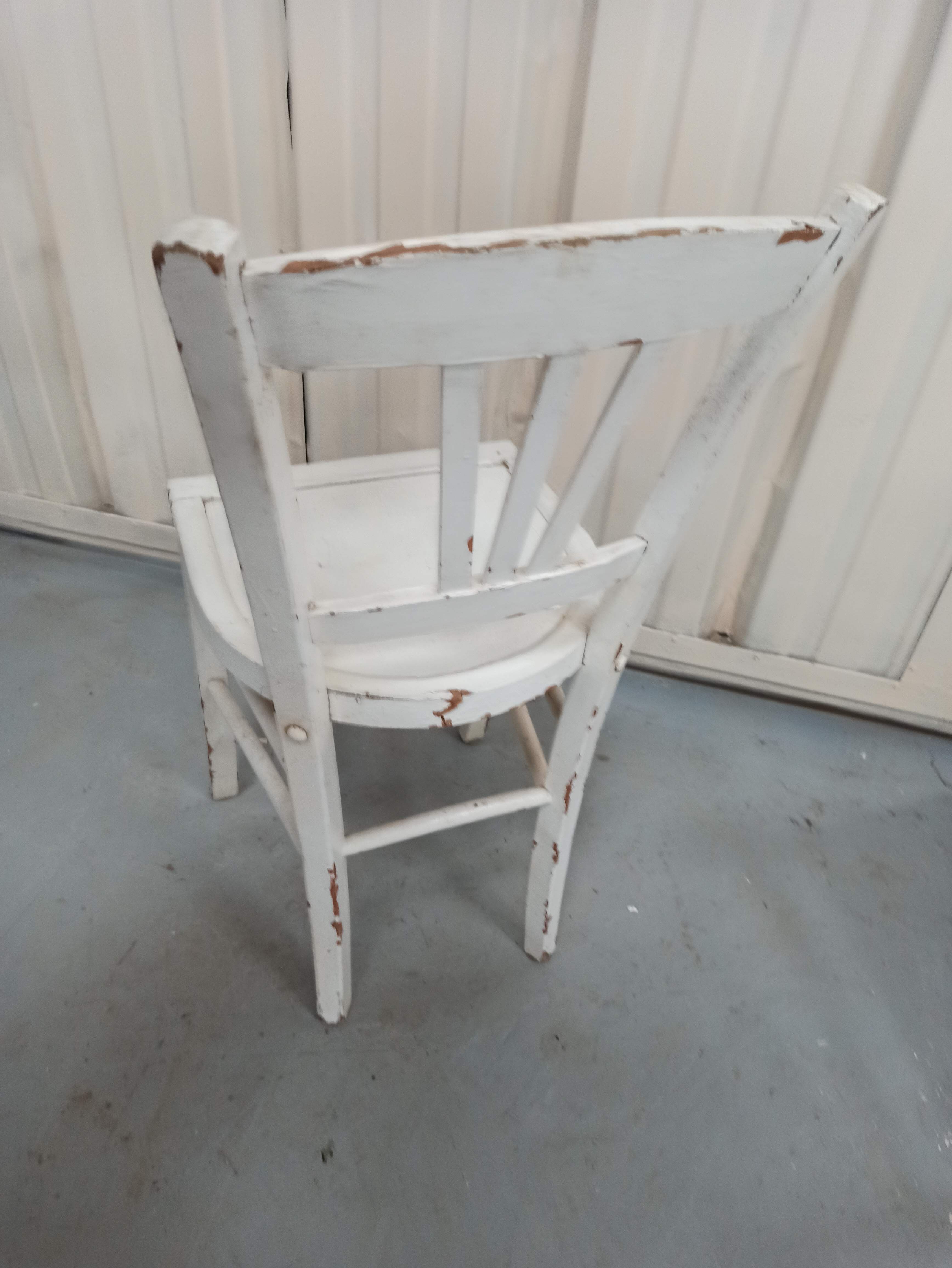4 patinated white bistro chairs