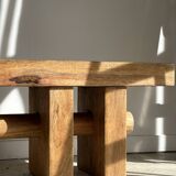 Solid wood bench with openwork base crossed by a cylinder - Mango wood