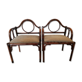 Pair of bamboo and rattan armchairs