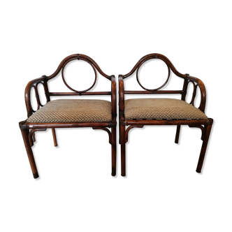 Paire de fauteuils en bambou et rotin