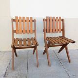 Pair of solid pine folding chairs - Editions DEJOU