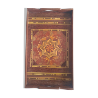 Old vintage marquetry wooden tray