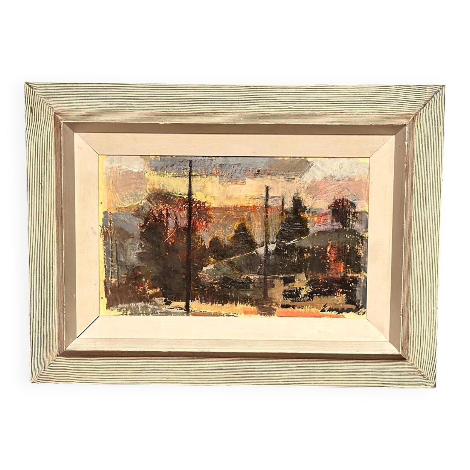 Original Swedish Oil On Panel – “Abstract Composition” By Erik Emanuelsson – Vintage & Framed – 36 × 49 Cm (14.2" × 19.3")