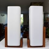 Pair of Louis Kalff opaline and teak wall lights from the 50s/60s