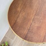 Round coffee table rattan and oak vintage