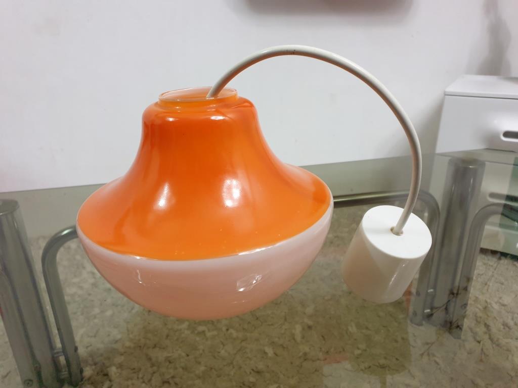 Vintage pendant lamp Orange and white - Vintage chandelier orange and white