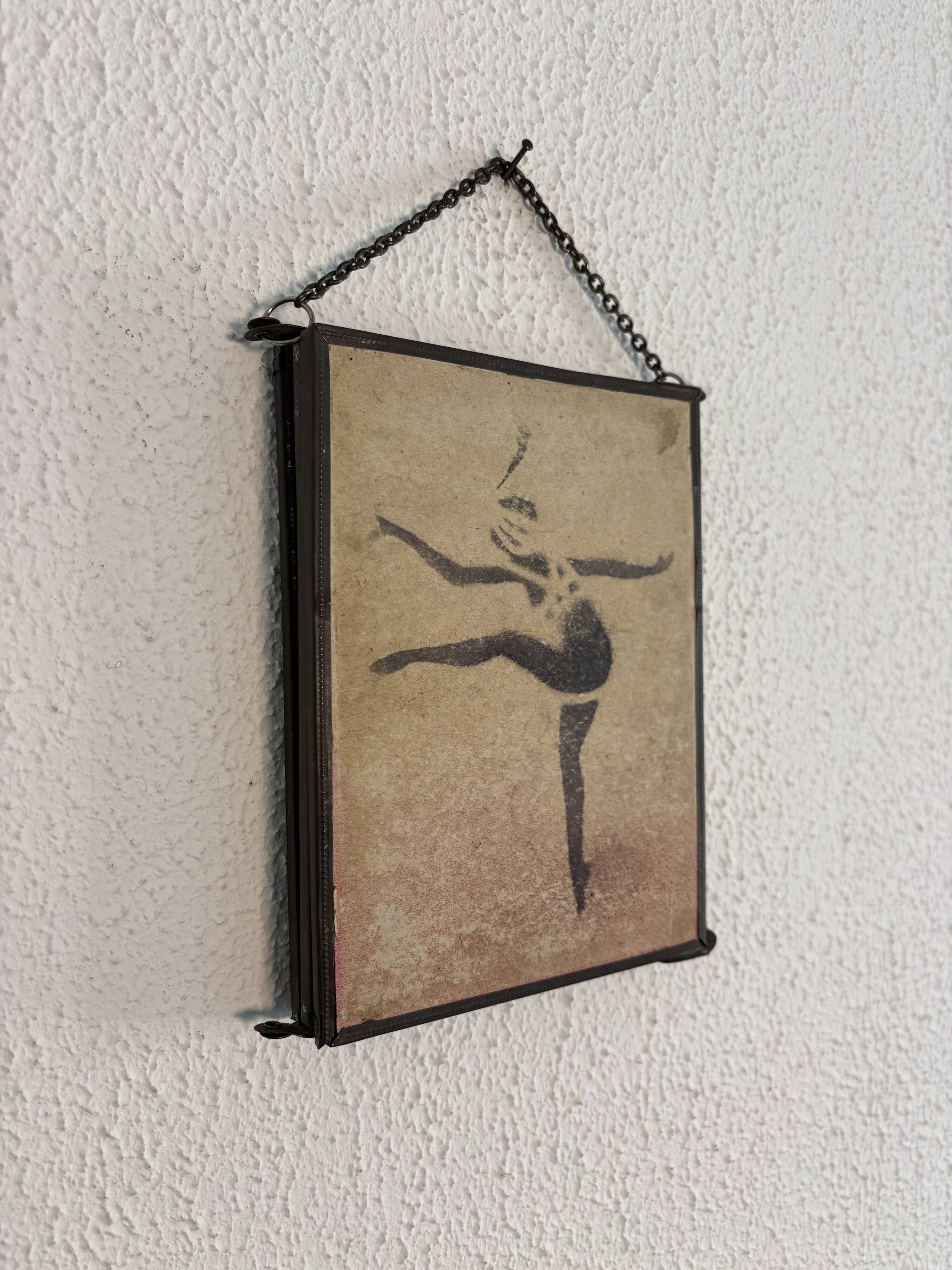 Vintage 1930s triptych mirror depicting a barber, hairdresser, and young dancer