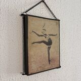 Vintage 1930s triptych mirror depicting a barber, hairdresser, and young dancer