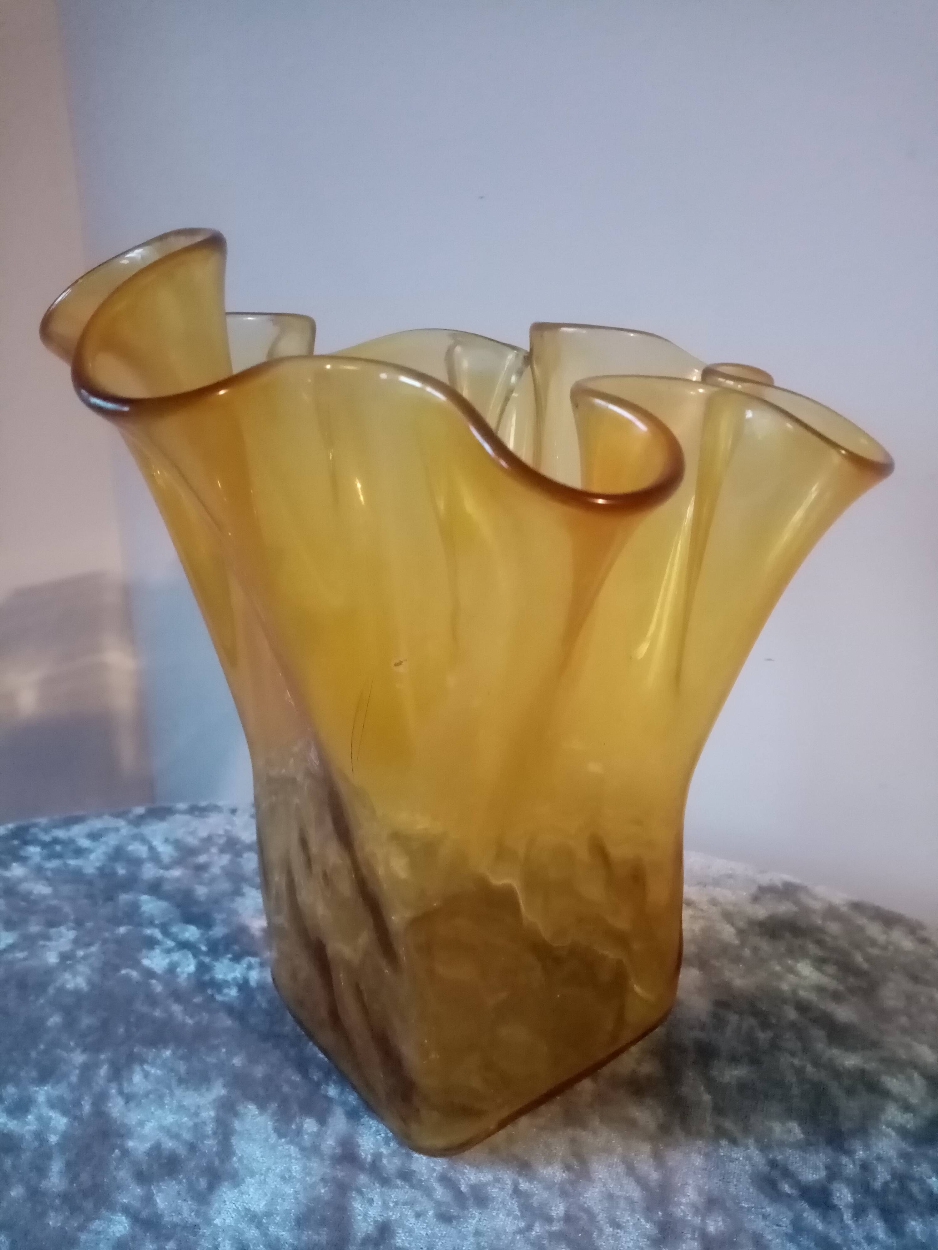 Old vintage mouth-blown glass vase, Scandinavian style, 60s