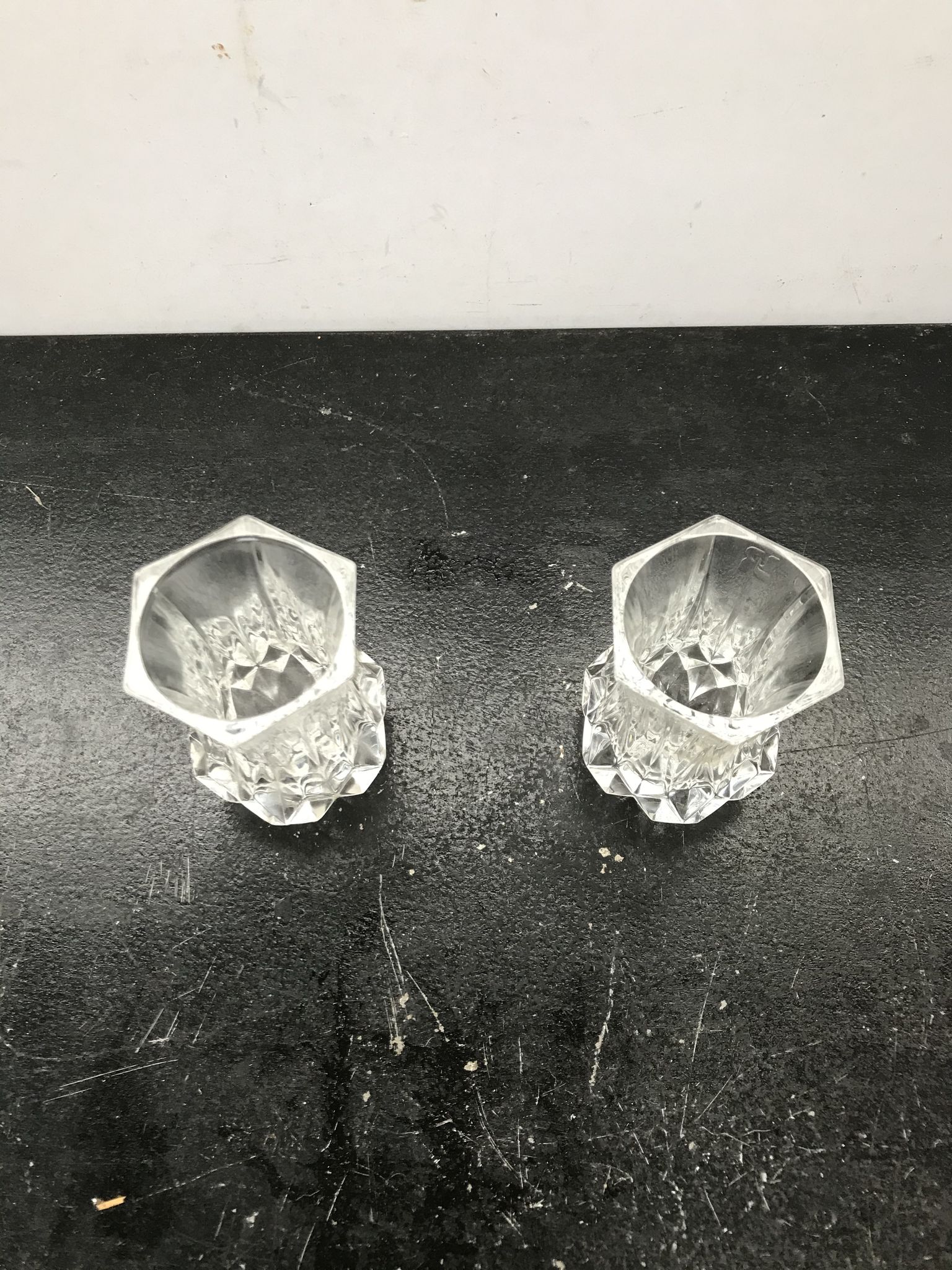 Pair Old Crystal Salerons Small Model Vintage Kitchen Utensils