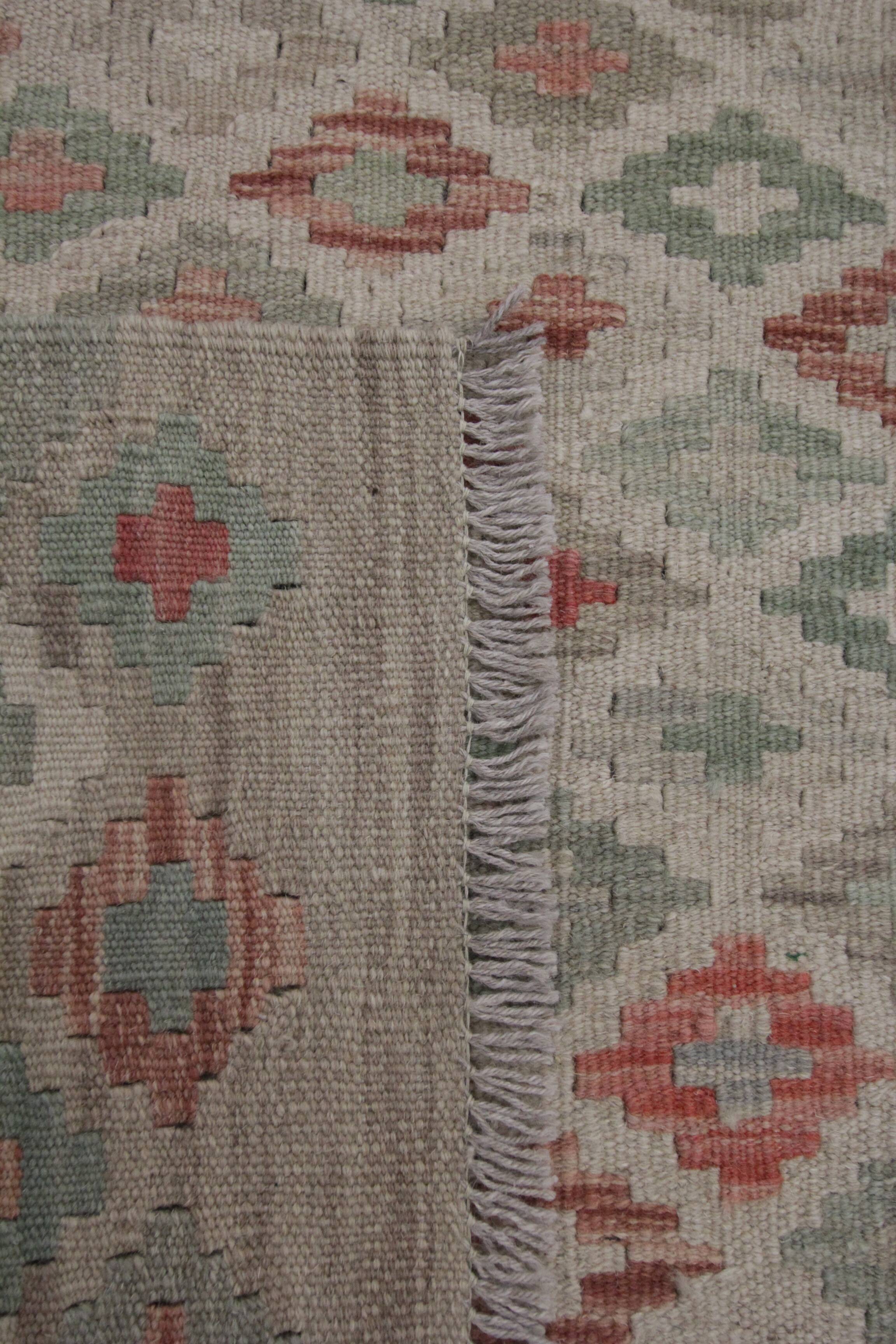 Geometric Kilim Rug Grey, Afghan Wool Carpet Handmade, Neutral Rustic Home