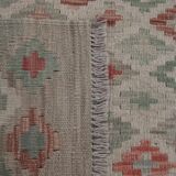 Geometric Kilim Rug Grey, Afghan Wool Carpet Handmade, Neutral Rustic Home