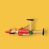 Antique articulated Pinocchio in polychrome wood – H41 cm