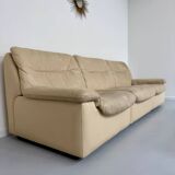 Old 3-seater beige leather sofa designed by Carl Larsson De Sede, vintage 80s