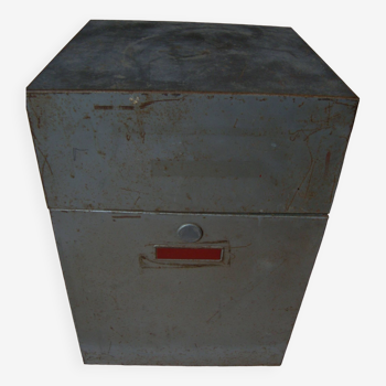 Grande boite à fiches classeur en métal gris vintage  (22,5 x 21 x 32 cm)