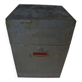 Large vintage gray metal file box (22.5 x 21 x 32 cm)