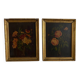 Pair of still lifes, oils on cardboard, late 19th century, bouquets of flowers