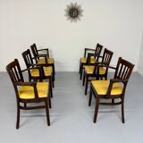 Lot de 6 chaises bistrot fauteuils en bois et simili jaune vintage année 80