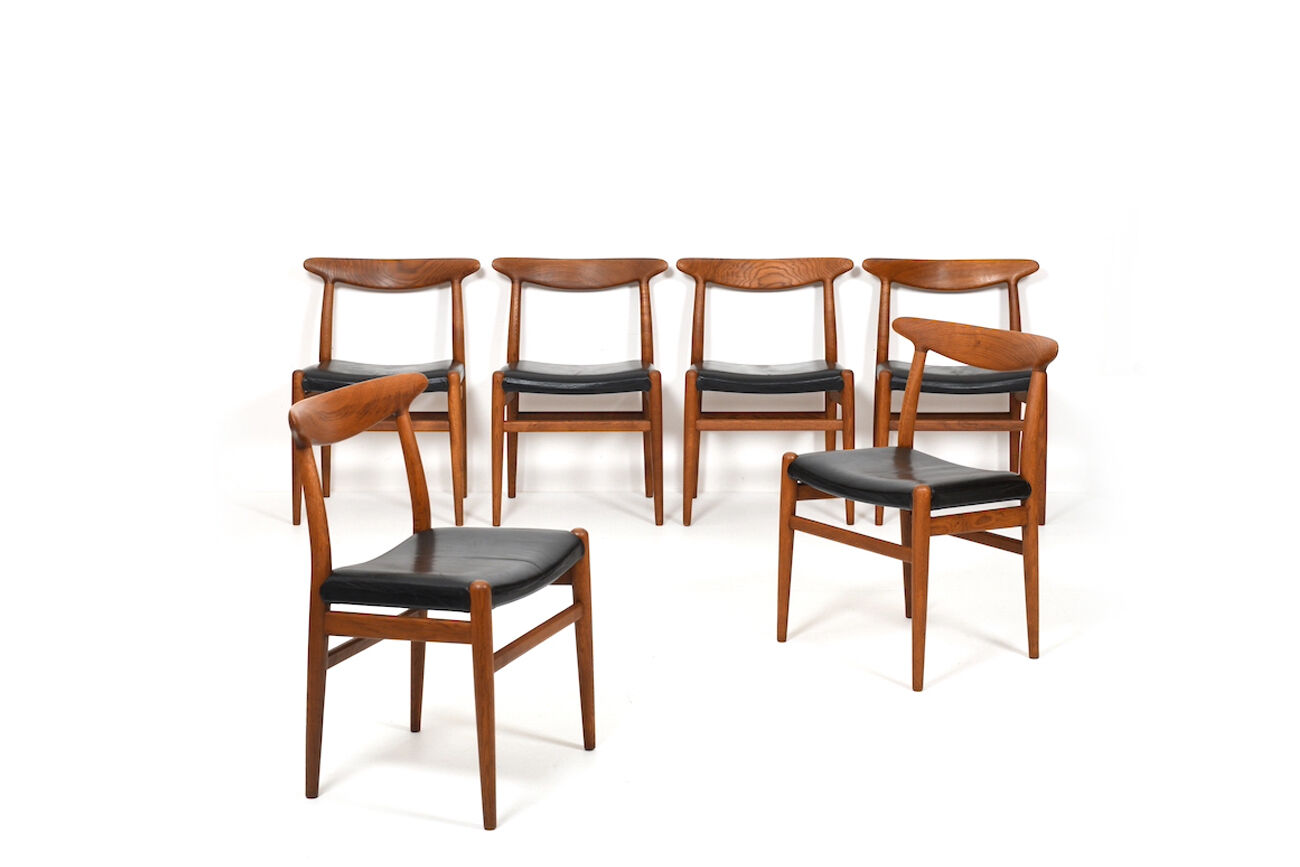Lot de 6 chaises Hans J. Wegner W2 C.M.Madsen années 1950