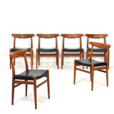 Set of 6 fine Hans J. Wegner W2 Chairs C.M.Madsen 1950s