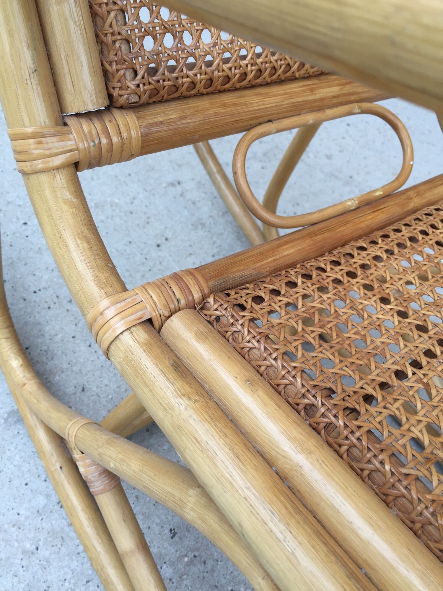 Rocking chair children wooden, rattan and canning circa 60/70