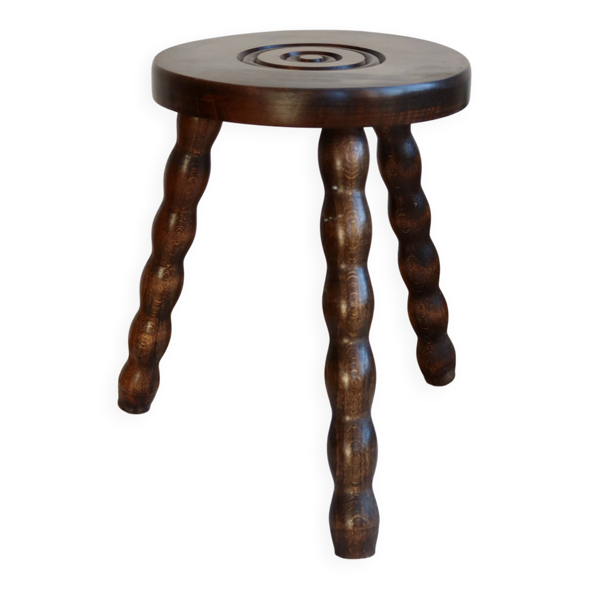 Antique wooden tripod milking stool - Turned legs