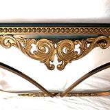 Console D’Applique Murale Années 50 en Métal Doré avec Plateau Miroir