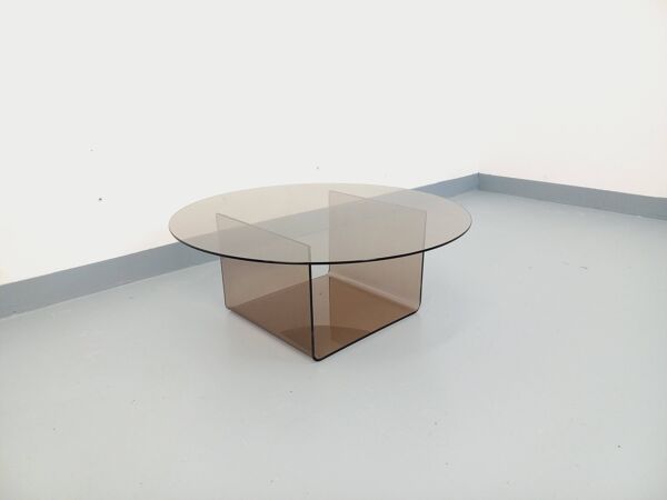 Table basse ronde vintage en verre et plexiglas style Space Age années 70