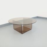 Vintage round coffee table in glass and plexiglass, Space Age style from the 70s.