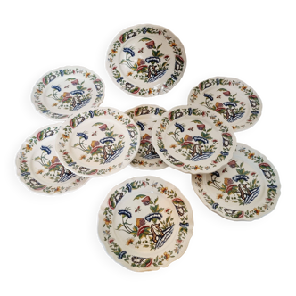 6 Assiettes à Dessert en Céramique Française Sarraguemines Rouen Modèle des années 80