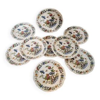 6 French Ceramic Dessert Plates Sarraguemines Rouen Model from the 80s