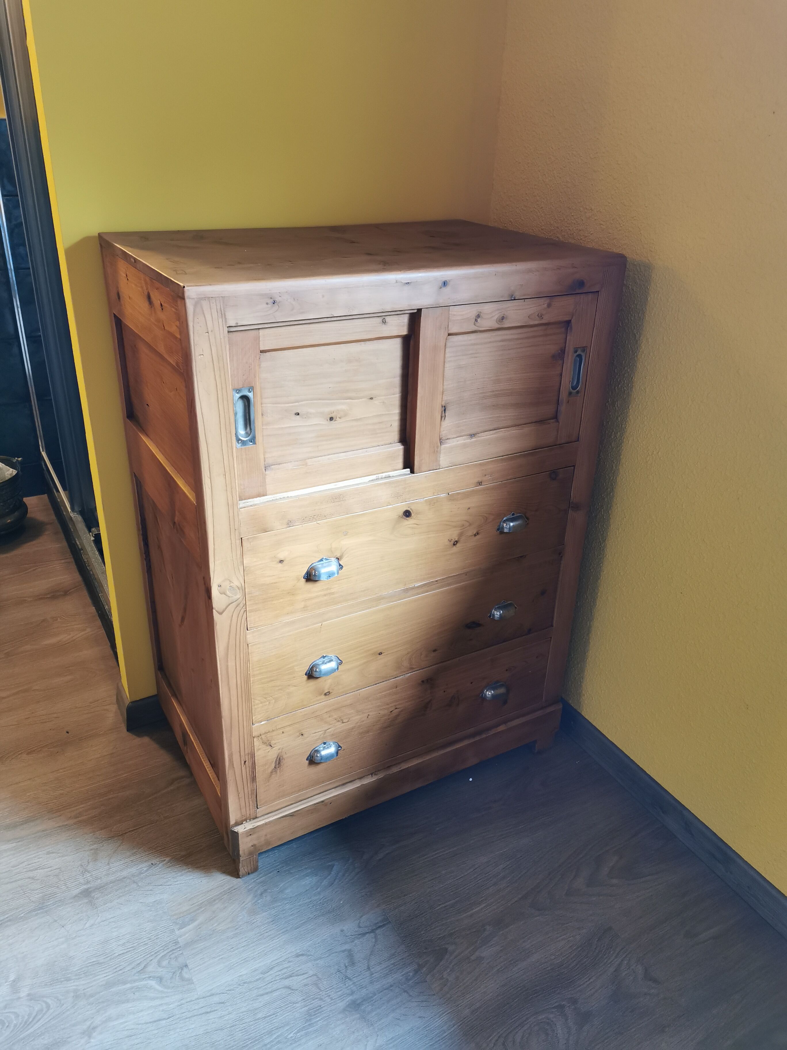 Vintage chiffonnier raw wood 3 drawers 2 doors