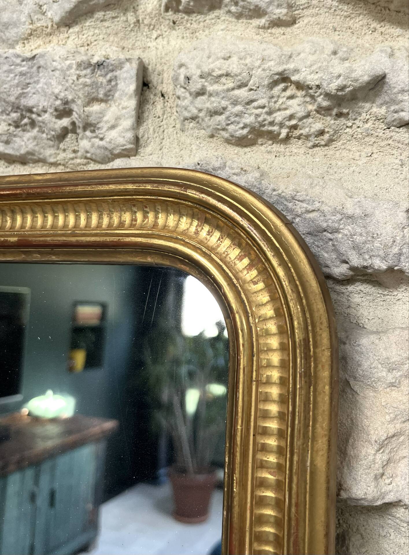 Louis-Philippe mirror gilded with gold leaf 37.5/31.5cm mercury glass