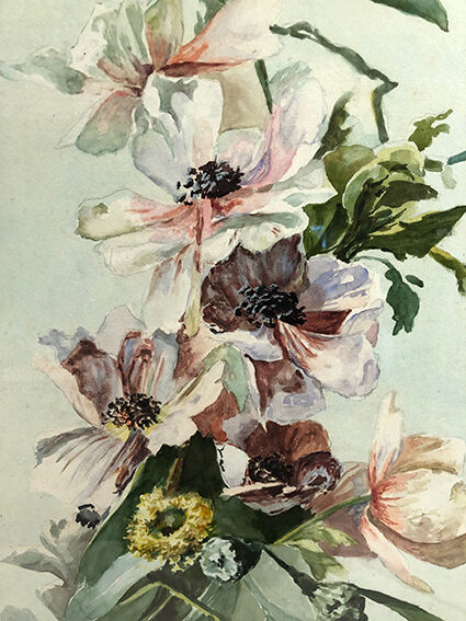 Pair of large watercolors. Bouquets of flowers Late nineteenth, early twentieth Stunt wooden frames and d