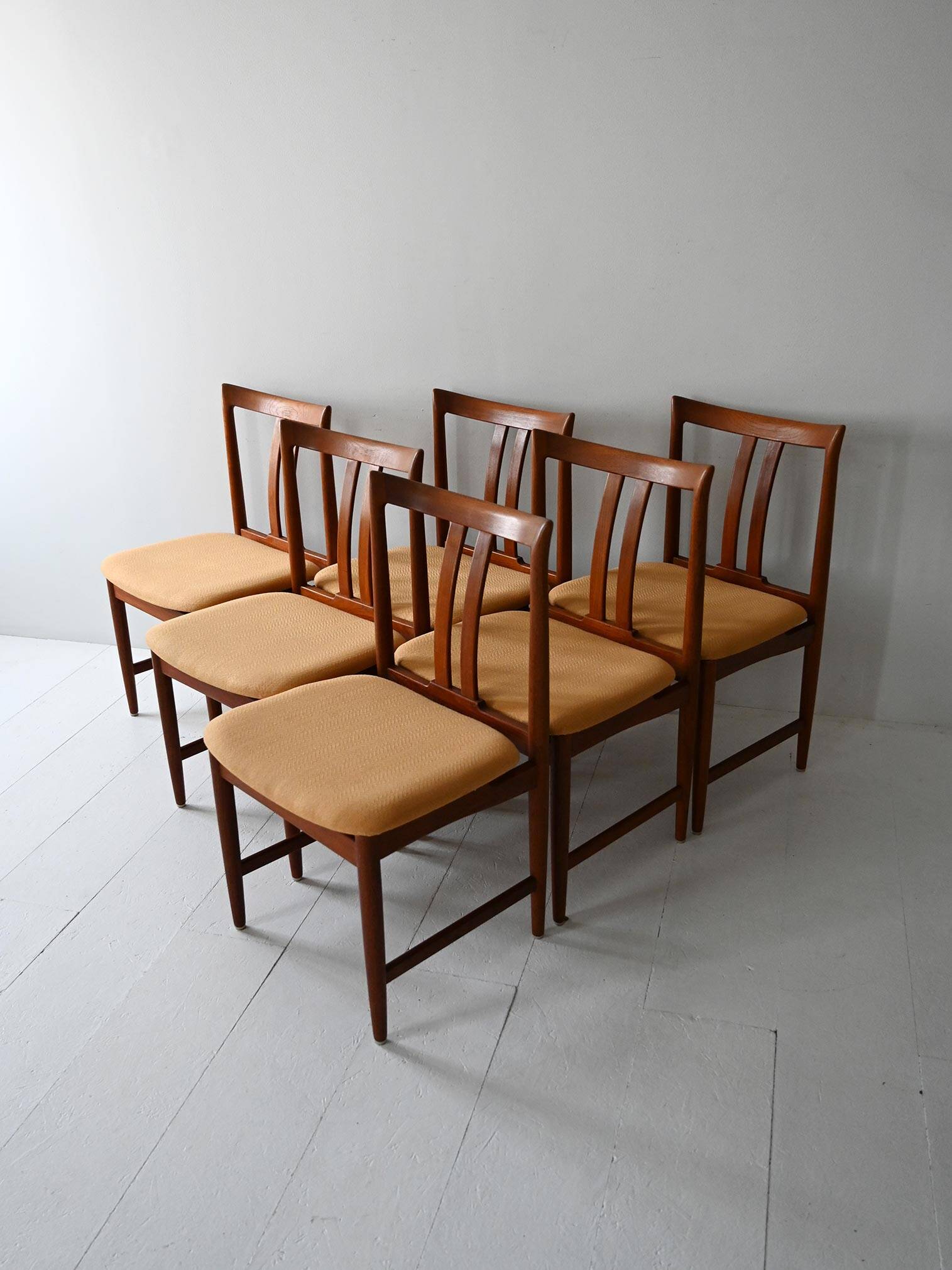Set of 6 Scandinavian Teak Chairs with Yellow Seats