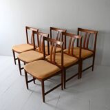 Set of 6 Scandinavian Teak Chairs with Yellow Seats