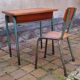 Vintage teak and solid oak schoolwork and its 50 year chair
