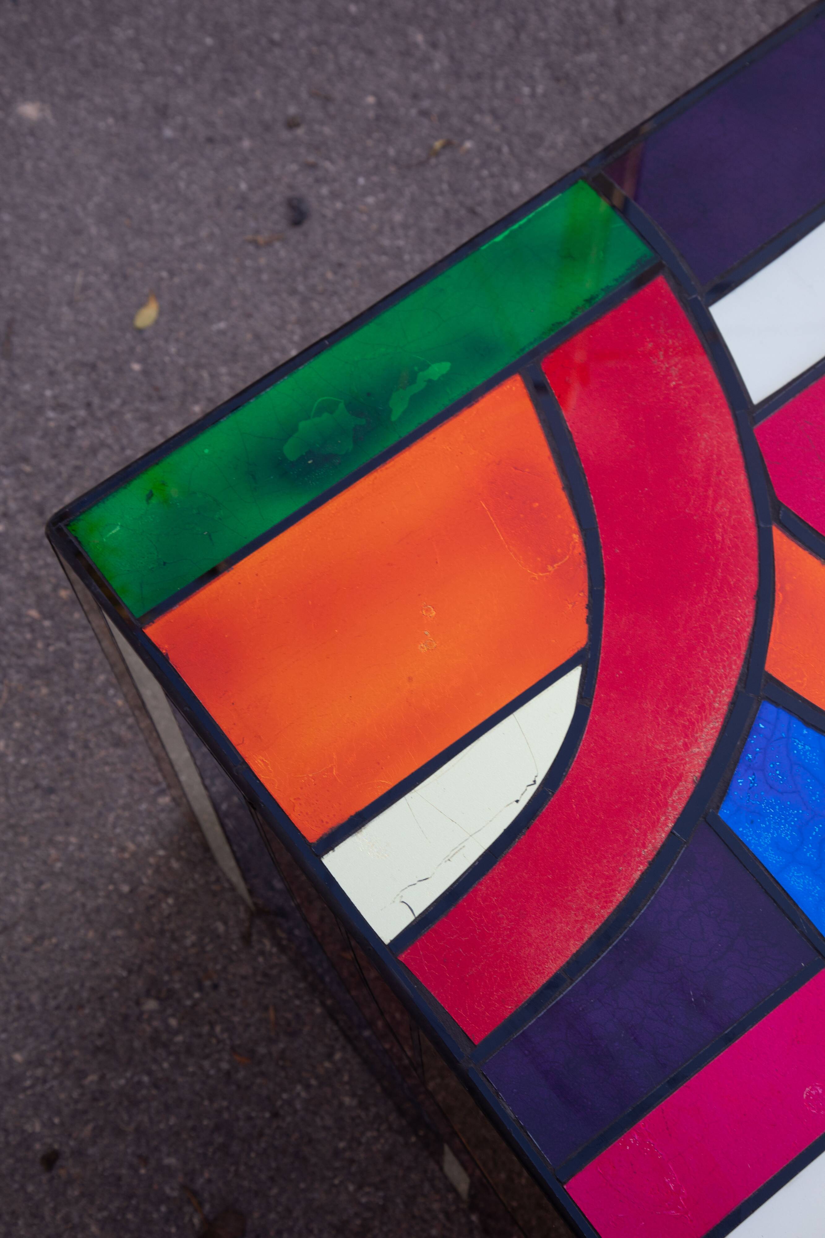 Multicolored stained glass Cube side table 50*50