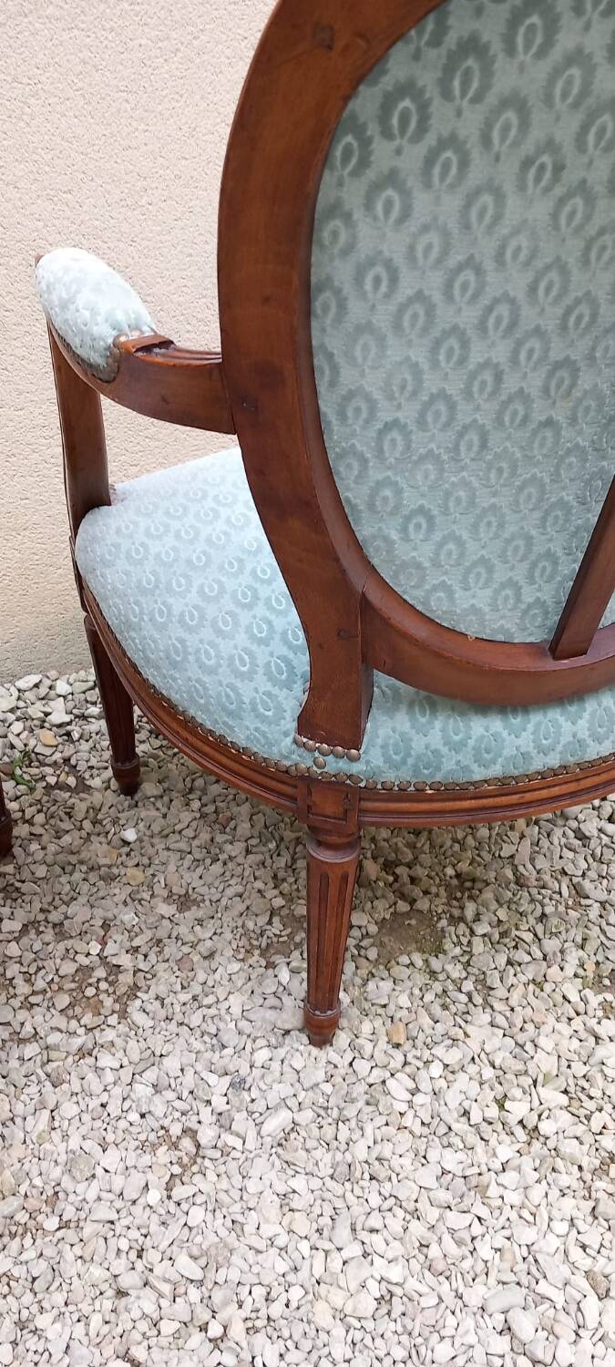 Pair of Louis XVI style medallion armchairs