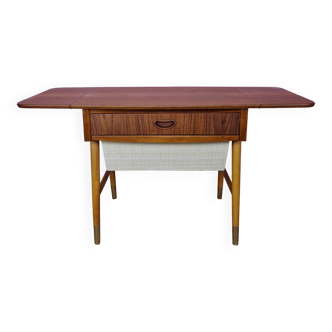 Danish Modern Teak Foldable Sewing Table, 1960s