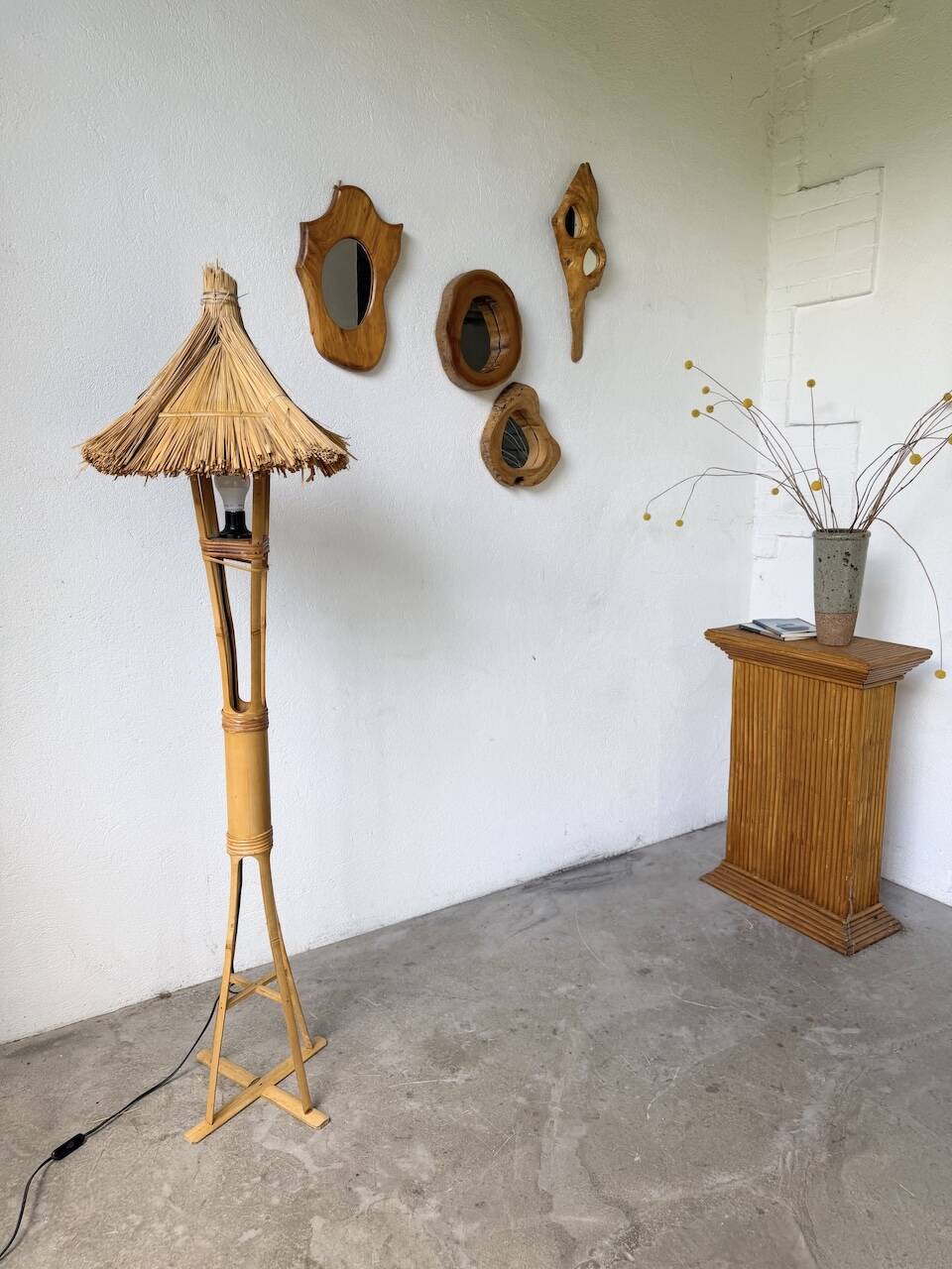 Bamboo and straw floor lamp 1980