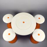 Space Age Stools and Table Set – Orange & White Plastic, Vintage Italian St