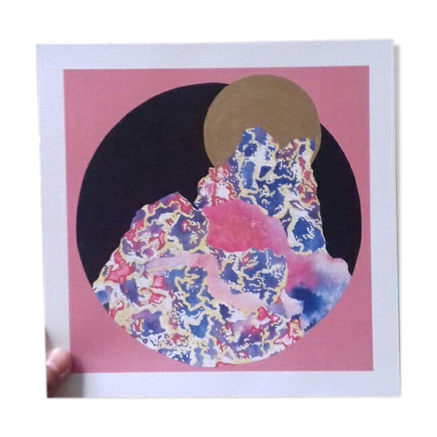 Pink sacred mountain illustration