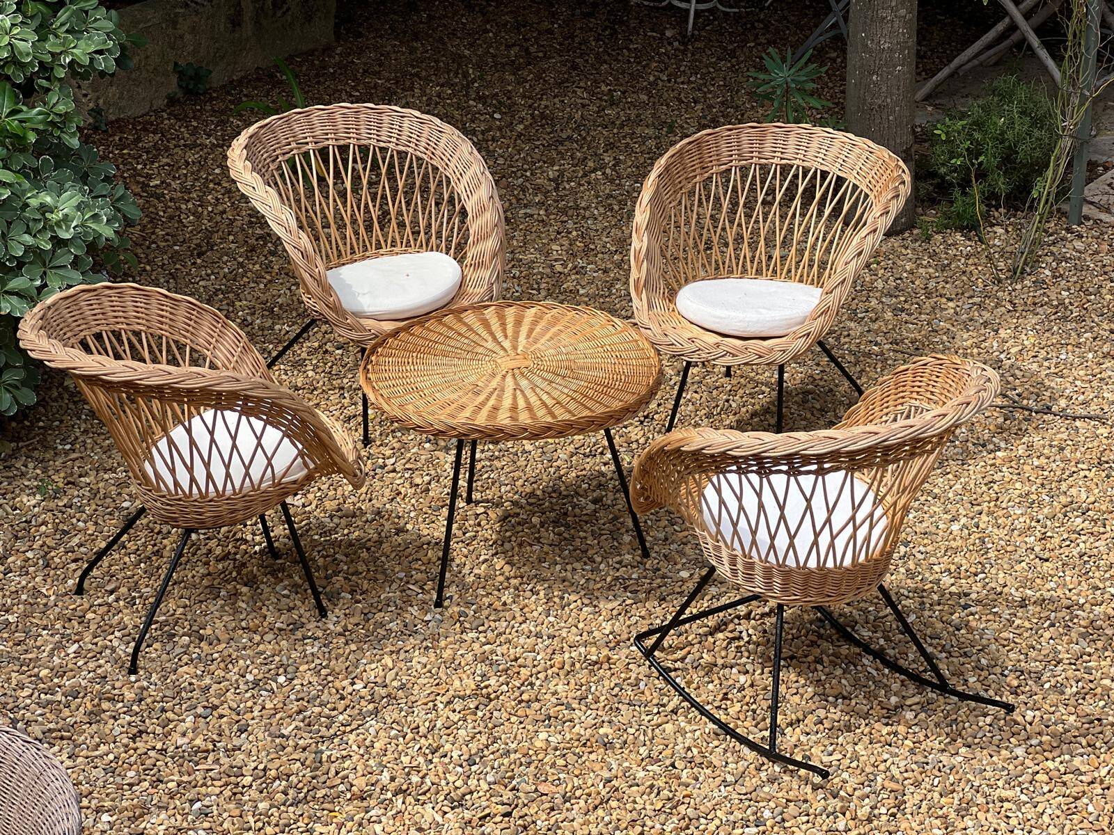 Ensemble de jardin en rotin vintage 1960