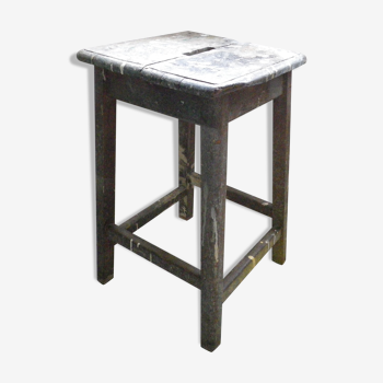 Tabouret en bois d'ancien atelier de peintre artisan - Années 1960