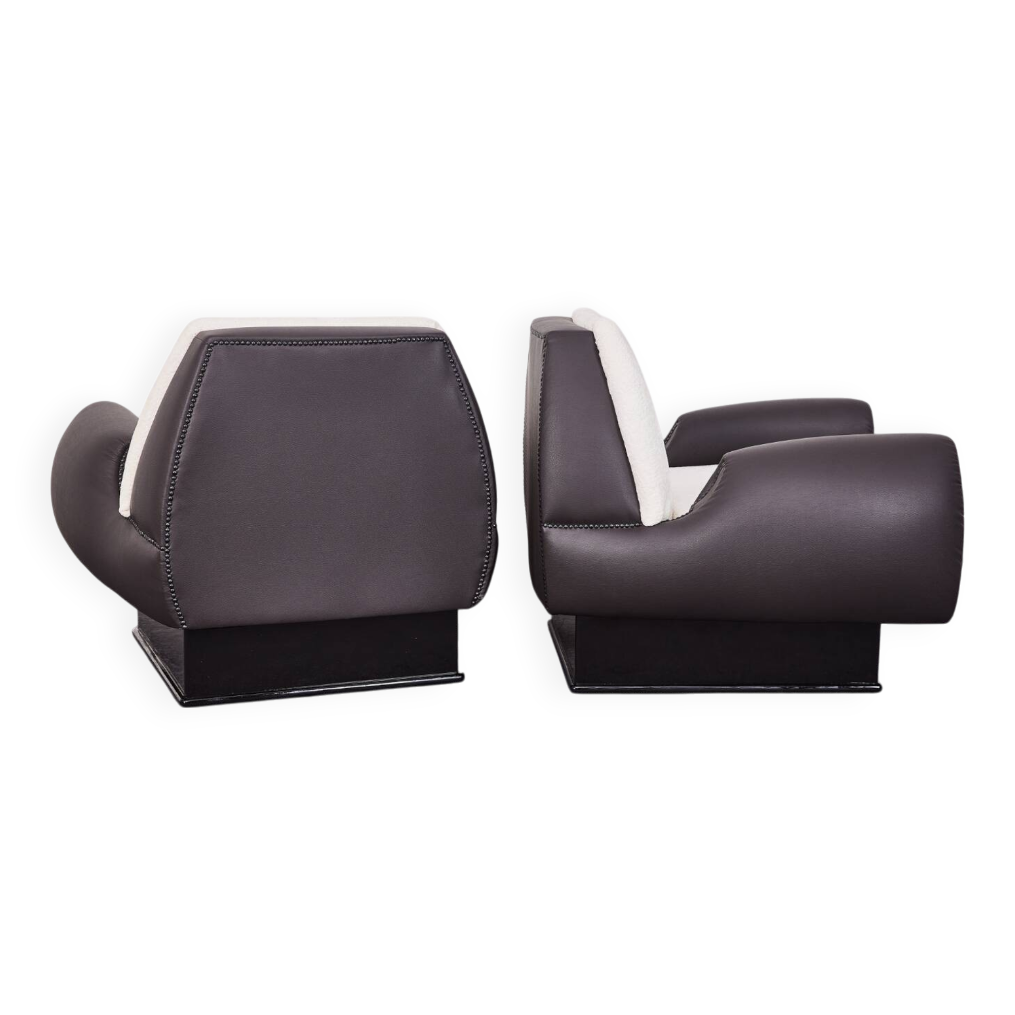 Italian Art Deco Leather and Fabric Club chairs-Armchairs, 1950s, Set of 2