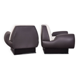 Italian Art Deco Leather and Fabric Club chairs-Armchairs, 1950s, Set of 2