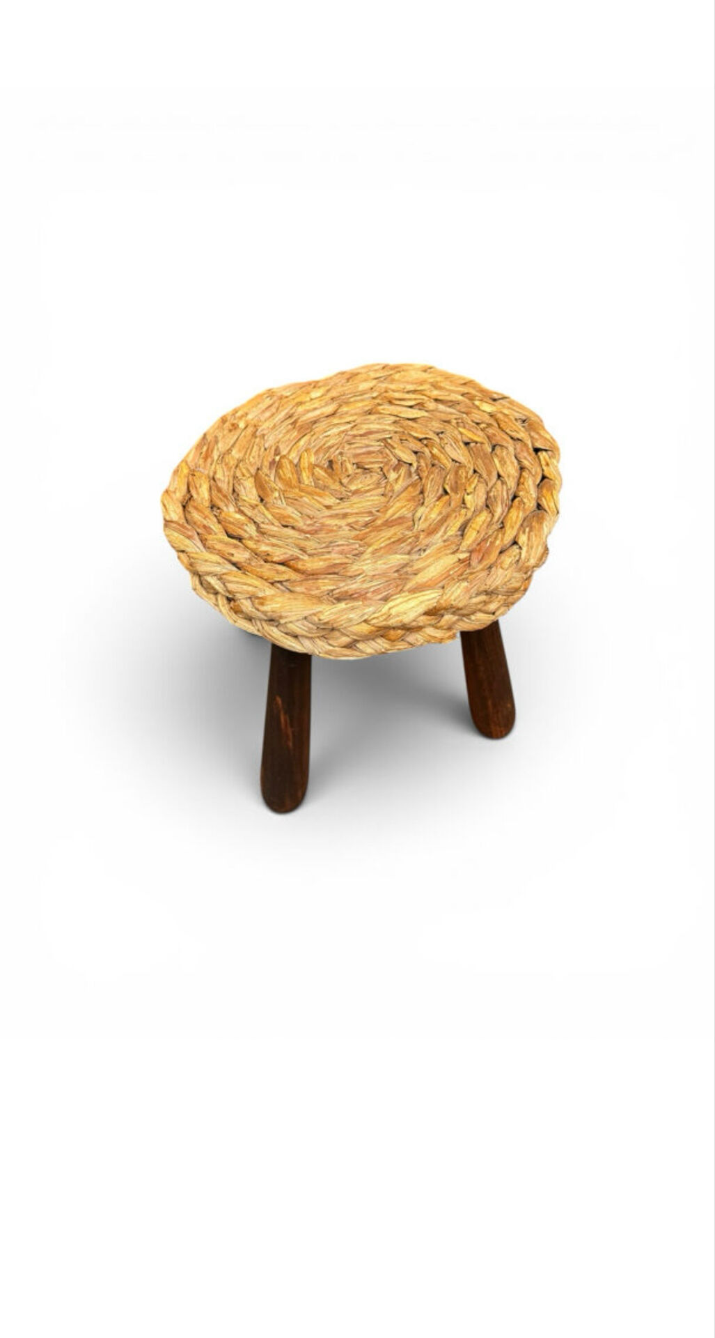 Tabouret tripode en chêne et paille Audoux et Minet 50’s