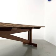 Refectory table in solid pine and beech, with X-shaped legs.