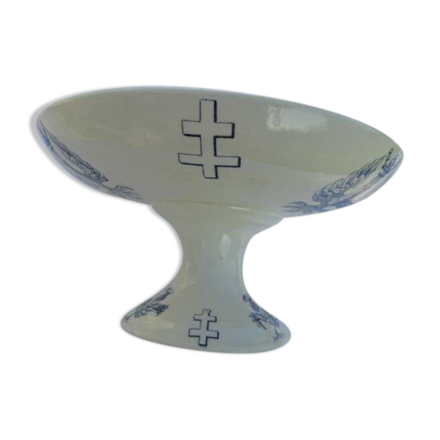 Lorraine cross and thistle compote dish with blue decoration